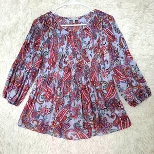 FLORAL & IVY WOMEN'S TOPS SIZE Small Petite FLORAL Paisley BOHO Smocked FLARE